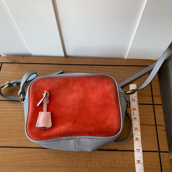 J. Crew Colorblock Crossbody Bag Blue Pink Suede Leather Small Gold Hardware - Picture 9 of 9